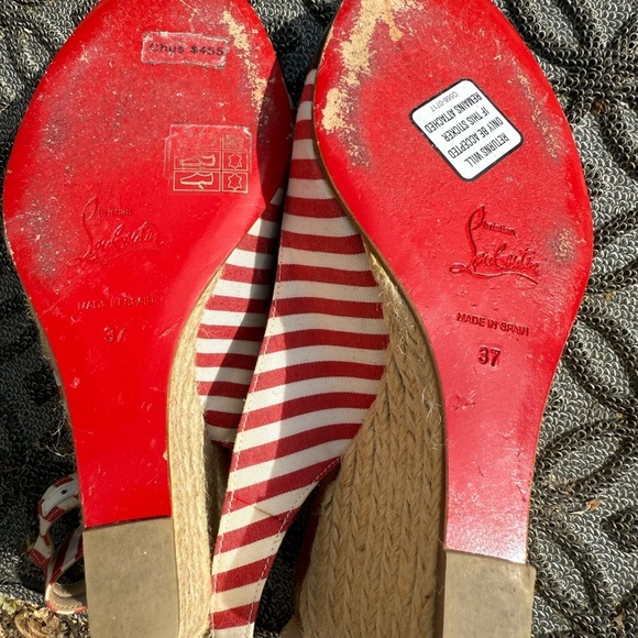 Christian Louboutin Red and Black Heels with Striking Stripes - Picture 5 of 8